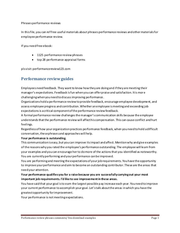 Phrases Performance Reviews