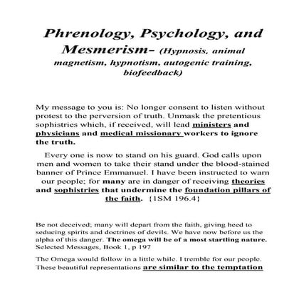 Phrenology, Psychology, and Mesmerism (Hypnosis)