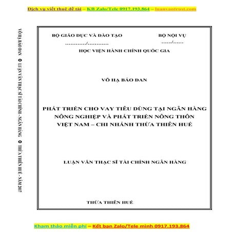 Phát triển cho vay tiêu dùng tại Ngân hàng Nông Nghiệp và Phát triển Nông thô...