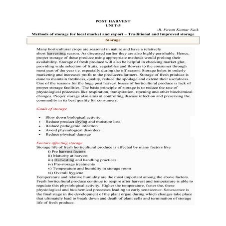 Methods of storage for local market and export – Traditional and Improved sto...