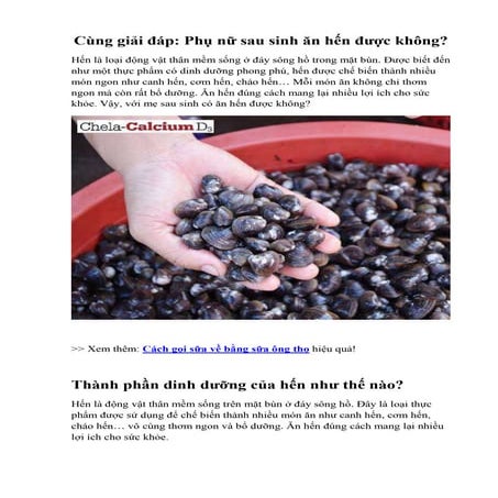 Cùng giải đáp: Phụ nữ sau sinh ăn hến được không?