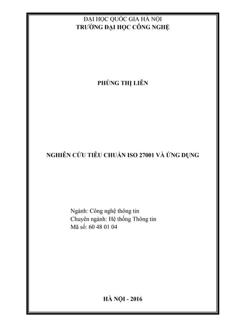 Luận văn: Nghiên cứu tiêu chuẩn ISO 27001 và ứng dụng, HAY