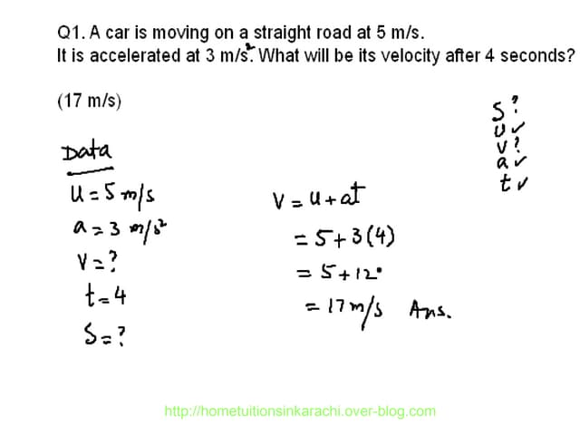 Physics Numerical Problem, Metric Physics, Kinematic Problems Karachi, Federa...