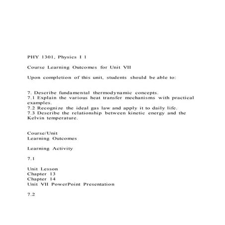   PHY 1301, Physics I 1 Course Learning Outcomes for