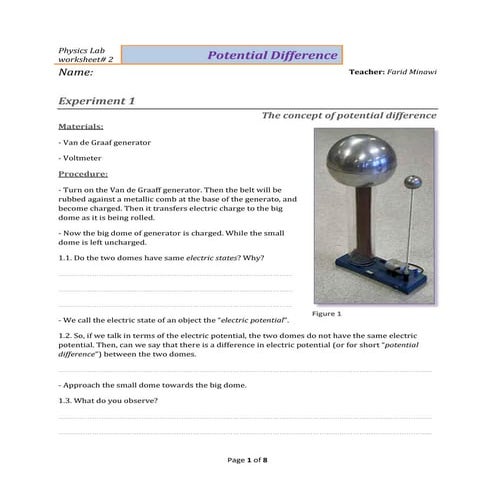 Physics Lab Worksheet#2 Potential Difference