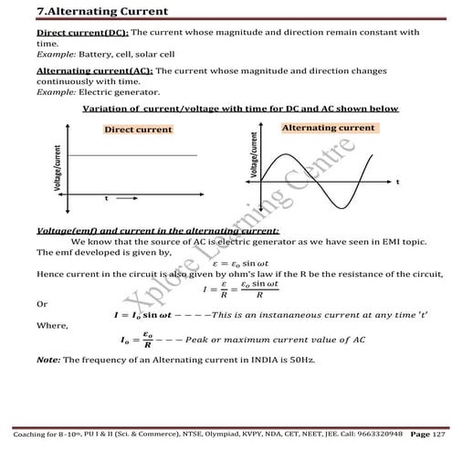 PHY PUC 2 Notes-Alternating current