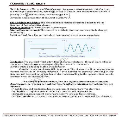 PHY  CURRENT ELECTRICITY PUC 2 Notes