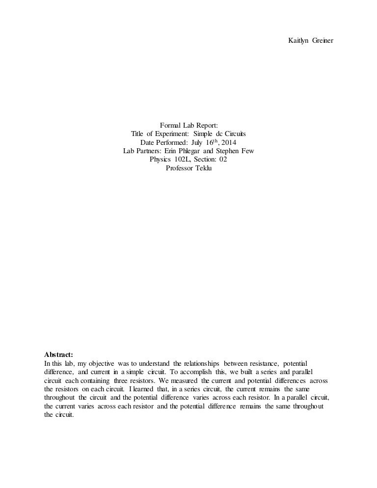 Formal lab report physics