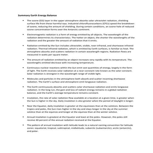 summary earth energy balance