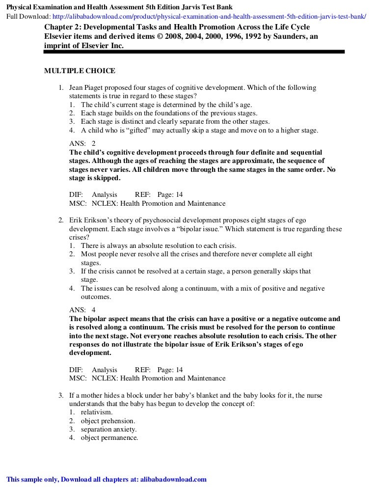 Physical Examination and Health Assessment 5th Edition Jarvis Test Ba…