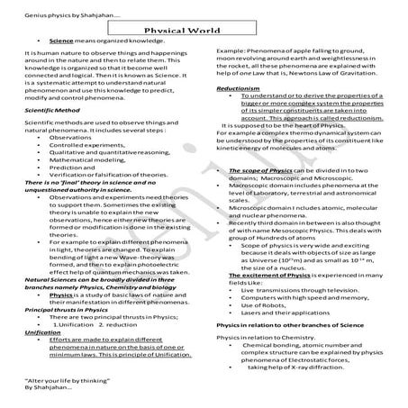 Shahjahan notes:Physical world1