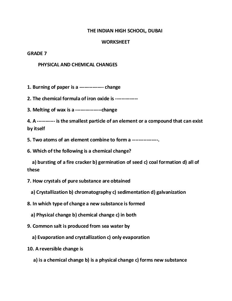 28 Physical Vs Chemical Changes Worksheet Answers - Worksheet Information