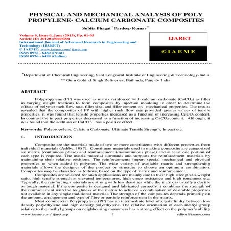 PHYSICAL AND MECHANICAL ANALYSIS OF POLY PROPYLENE- CALCIUM CARBONATE ...
