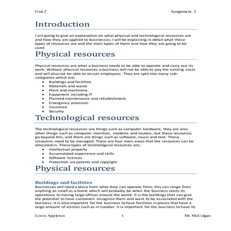 Physical and technological resources
