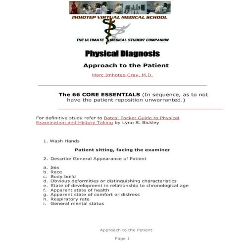 IVMS ICM-Physical diagnosis-Approach to the Patient