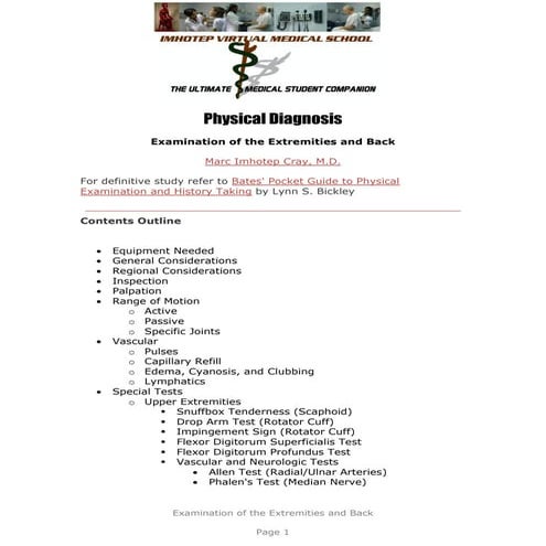 IVMS ICM-Physical diagnosis-  Extremeties and Back