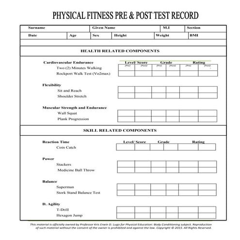 Physical Education- Physical Fitness Pre & Post Test / Circuit Training Recor...