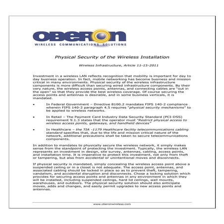 Physically securing the wireless installation