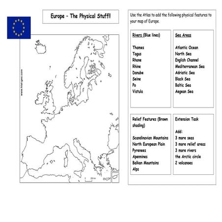 Blank Physical Map Of Europe With Rivers And Mountains