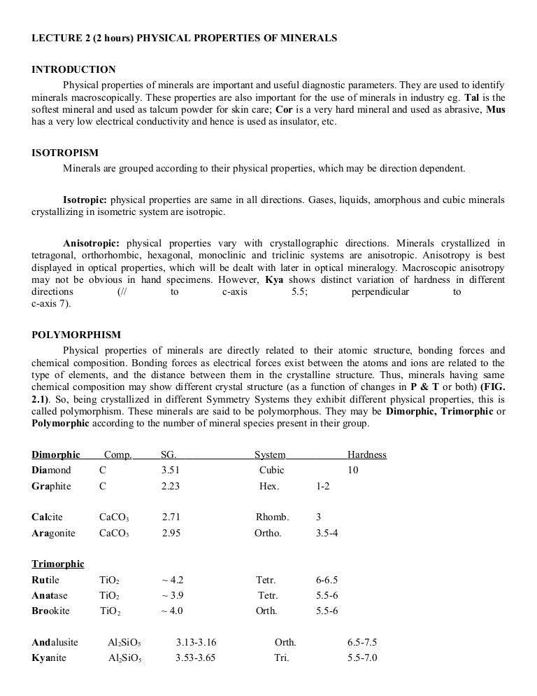 Physical Properties Of Minerals