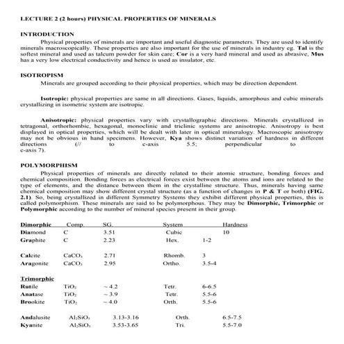 Physical properties of minerals