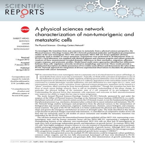 A physical sciences network characterization of non-tumorigenic and metastati...