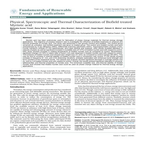 Physical, Spectroscopic and Thermal Characterization of Biofield treated Myri...