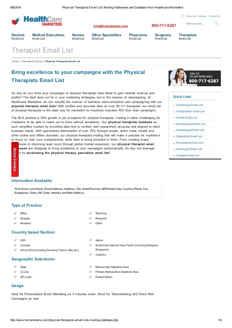 Physical therapists email addresses