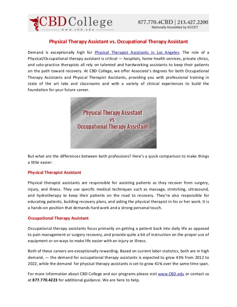 Physical Therapy Assistant vs Occupational Therapy Assistant