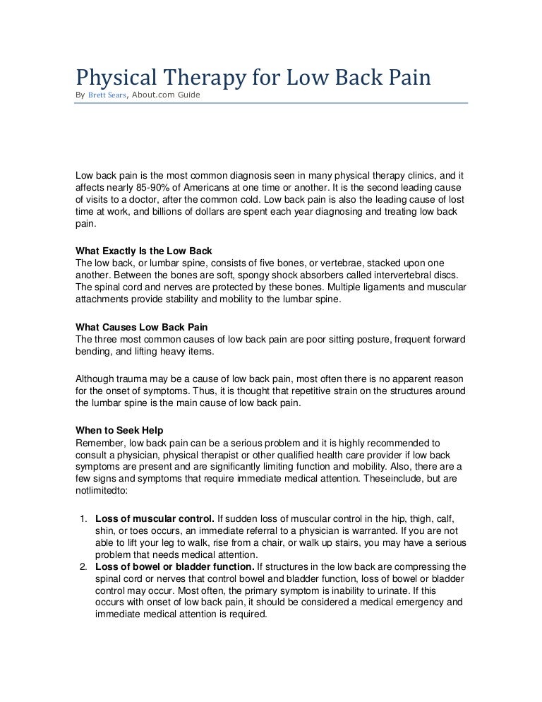Physical therapy for low back pain