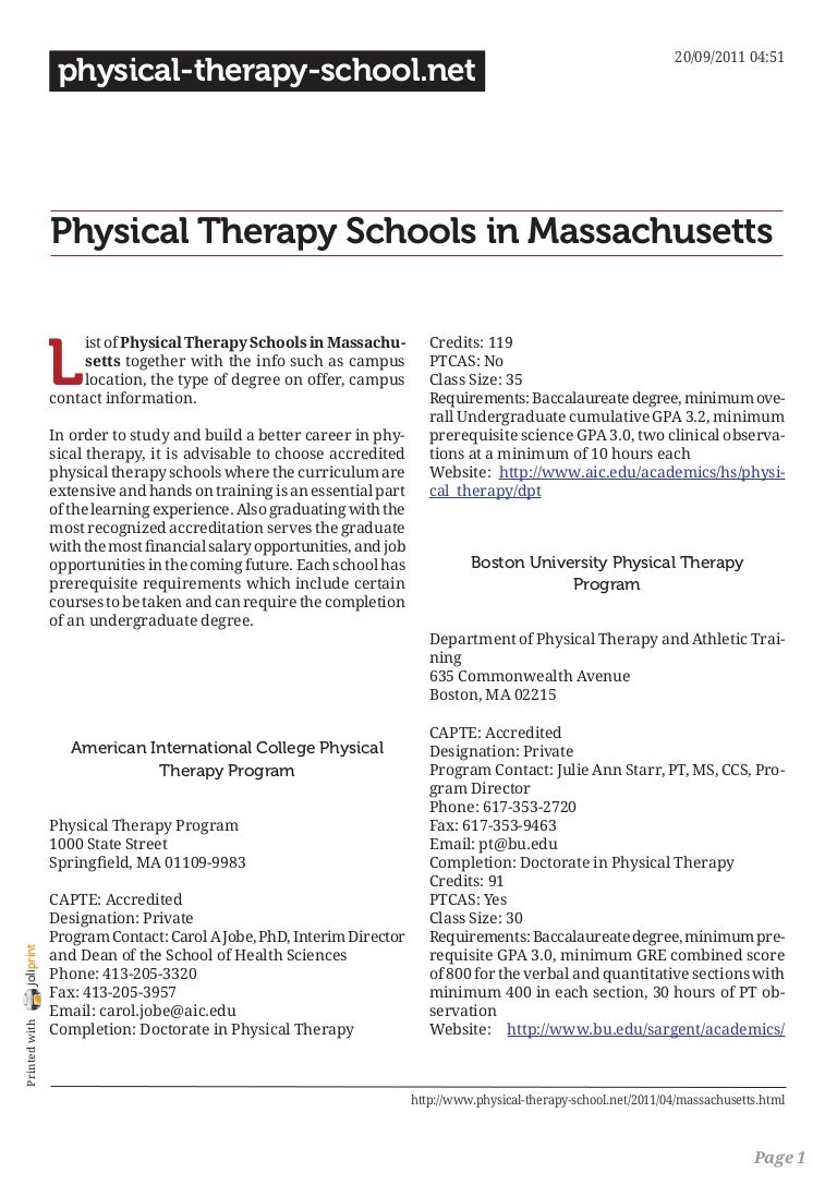 Physical therapy schools in massachusetts