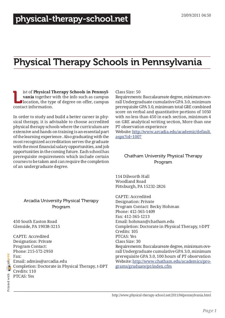 Physical therapy schools in pennsylvania