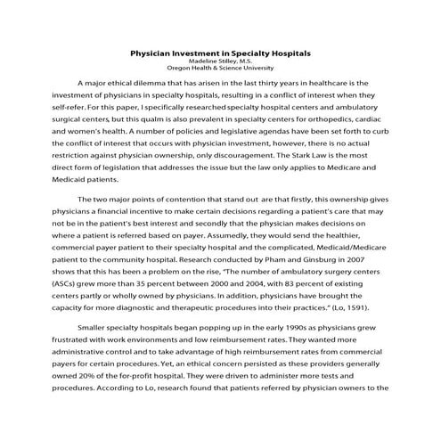 Physician investment in specialty hospitals | DOCX