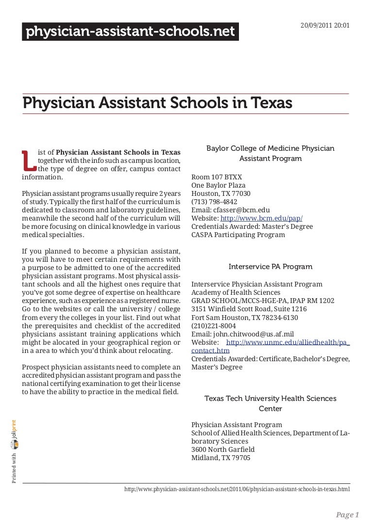 Physician assistant schools in texas