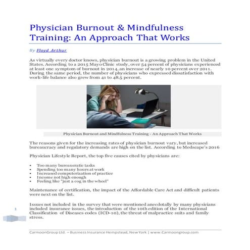 Physician Burnout & Mindfulness Training: An Approach That Works By Floyd Arthur