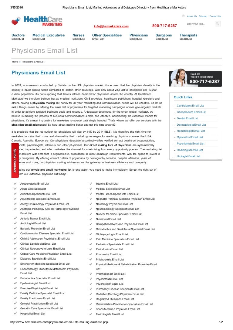 Physician Mailing Addresses