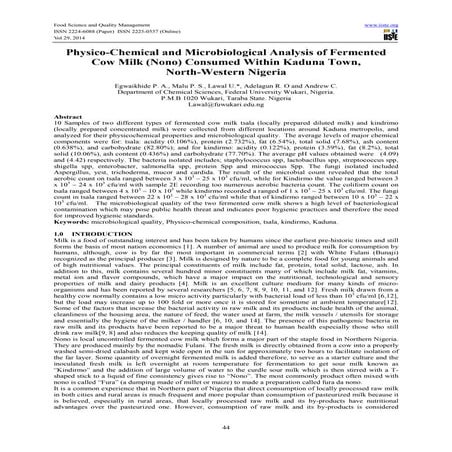 Physico chemical and microbiological analysis of fermented cow milk (nono) co...