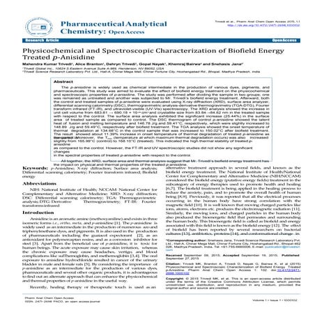 Physicochemical and Spectroscopic Characterization of Biofield Energy Treated...