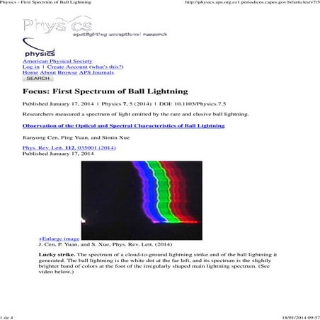 Physics   first spectrum of ball lightning