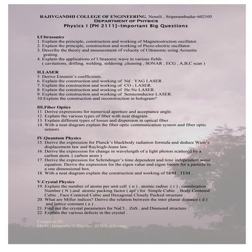 Physics unit wice big question