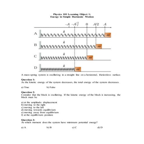 Physics 101 LO1- Energy in Simple Harmonic Motion