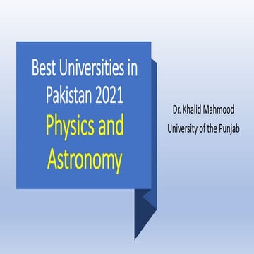 Best Universities in Pakistan 2021: Physics and astronomy
