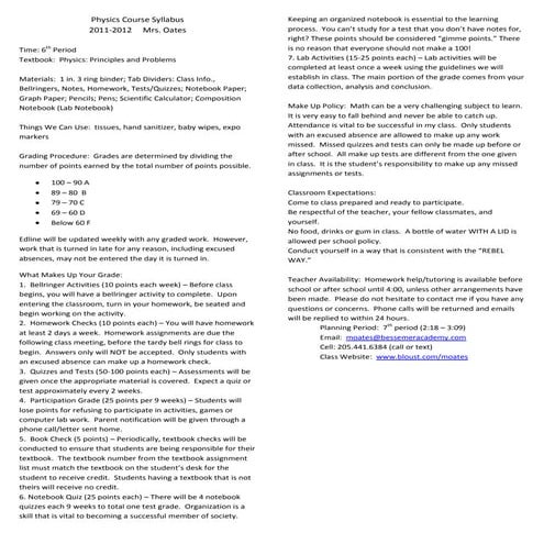 Physics Course Syllbus