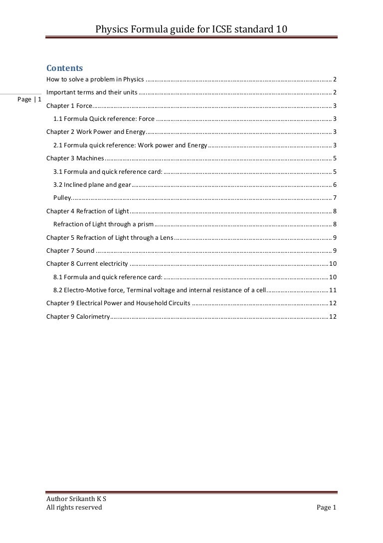 worksheet Simple Machines And Mechanical Advantage Worksheet Answers physics formula icse standard 10