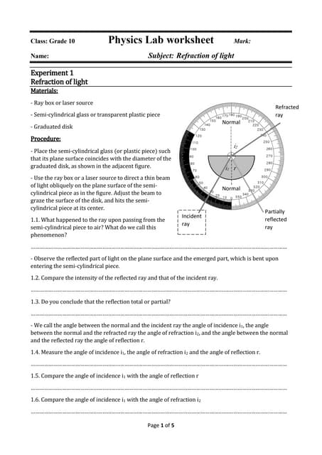 Worksheet - Refraction in difference medium | PDF