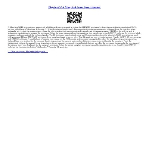 Physics Of A Magritek Nmr Spectrometer