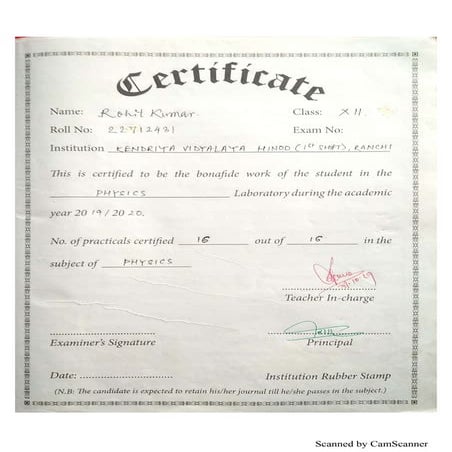 PHYSICS PRACTICAL RECORD XII