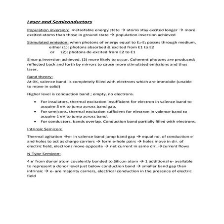 JC H2 Physics Summary(Laser, Semiconductor, Electromagnetism & Elecromagnetic...