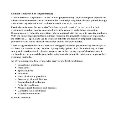 Clinical Research For Physiotherapy