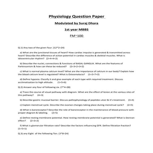MBBS PHYSIOLOGY QUESTION PAPER 